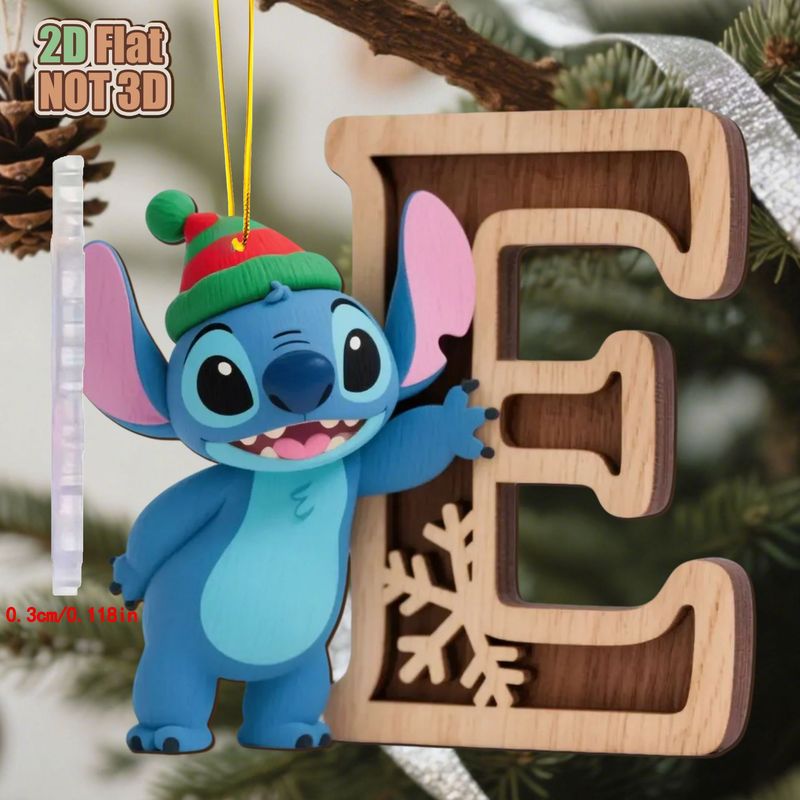 跨境新品史迪仔26字母仿木制2D亚克力挂件圣诞树家居节日装饰挂件|undefined