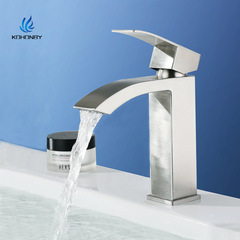 304 stainless steel square waterfall cold and hot water faucet single hole countertop basin pool sink single handle bathroom sink