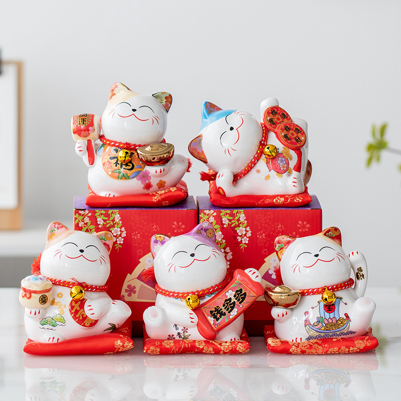 招财猫小摆件陶瓷存钱罐创意公司活动礼品日式发财猫开运家居摆件