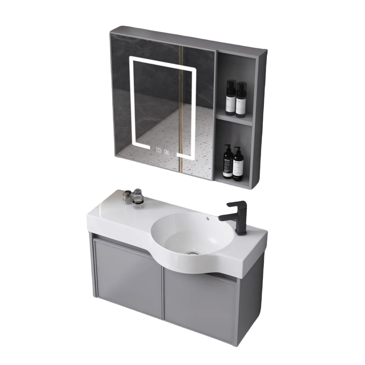 gabinete de baño de aleación de aluminio espacial de casa pequeña gabinete de lavabo de baño gabinete de lavabo de cerámica integrada