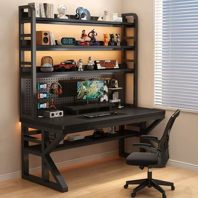 Desk with bookshelf and perforated board, solid wood computer desk for bedroom, student writing desk, gaming desk Desk with bookshelf and perforated board, solid wood computer desk for bedroom, student writing desk, gaming desk