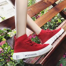 时尚袜子鞋女2024春秋松糕厚底弹力飞织运动休闲鞋街舞嘻哈高帮鞋