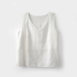 2025 Summer New Style 100% Hemp Real Shot Sand Washed Hemp Vest Women's Literary Sleeveless Round Neck Pullover with Pure Inner Wear