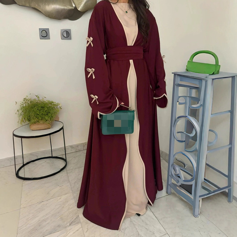Fashionable Bow-Knot Women's Long Dress, Solid Color, Casual, Soft and Comfortable Coat Dress with Belt