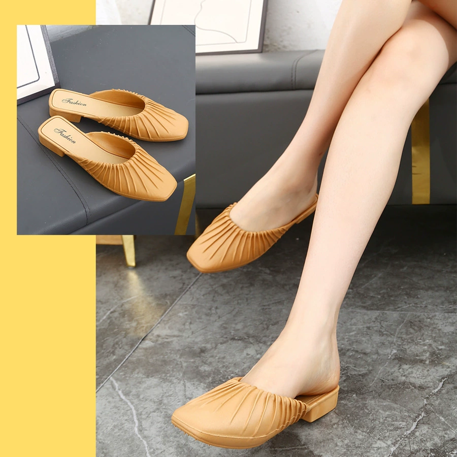 Женские ленивые шлепанцы-полусапожки, подходят для всех сезонов, универсальные, водонепроницаемые, в корейском стиле, модные туфли, одиночные туфли, женские тапочки, утолщенные и легкие.