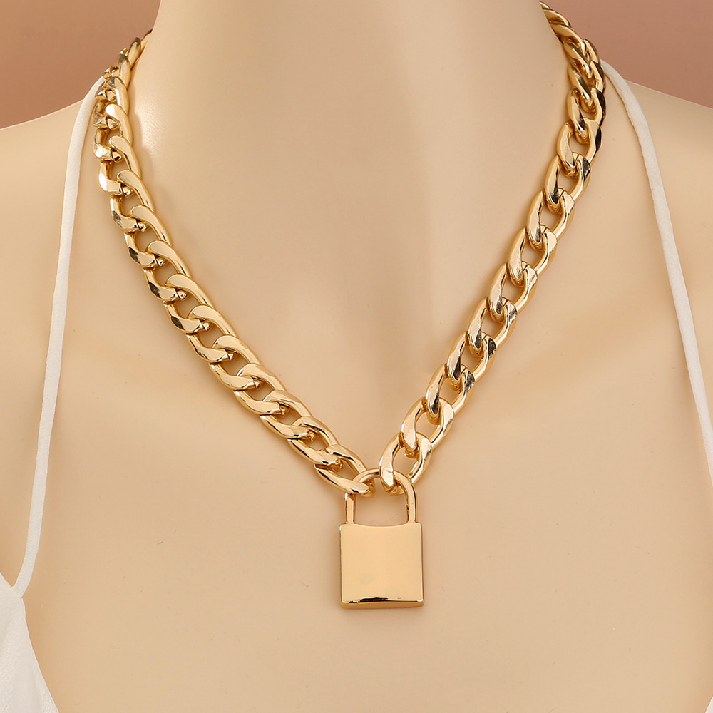 Punk Hip-hop Exaggerated Thick Chain Double Lock Pendant Necklace Sweater Chain display picture 3