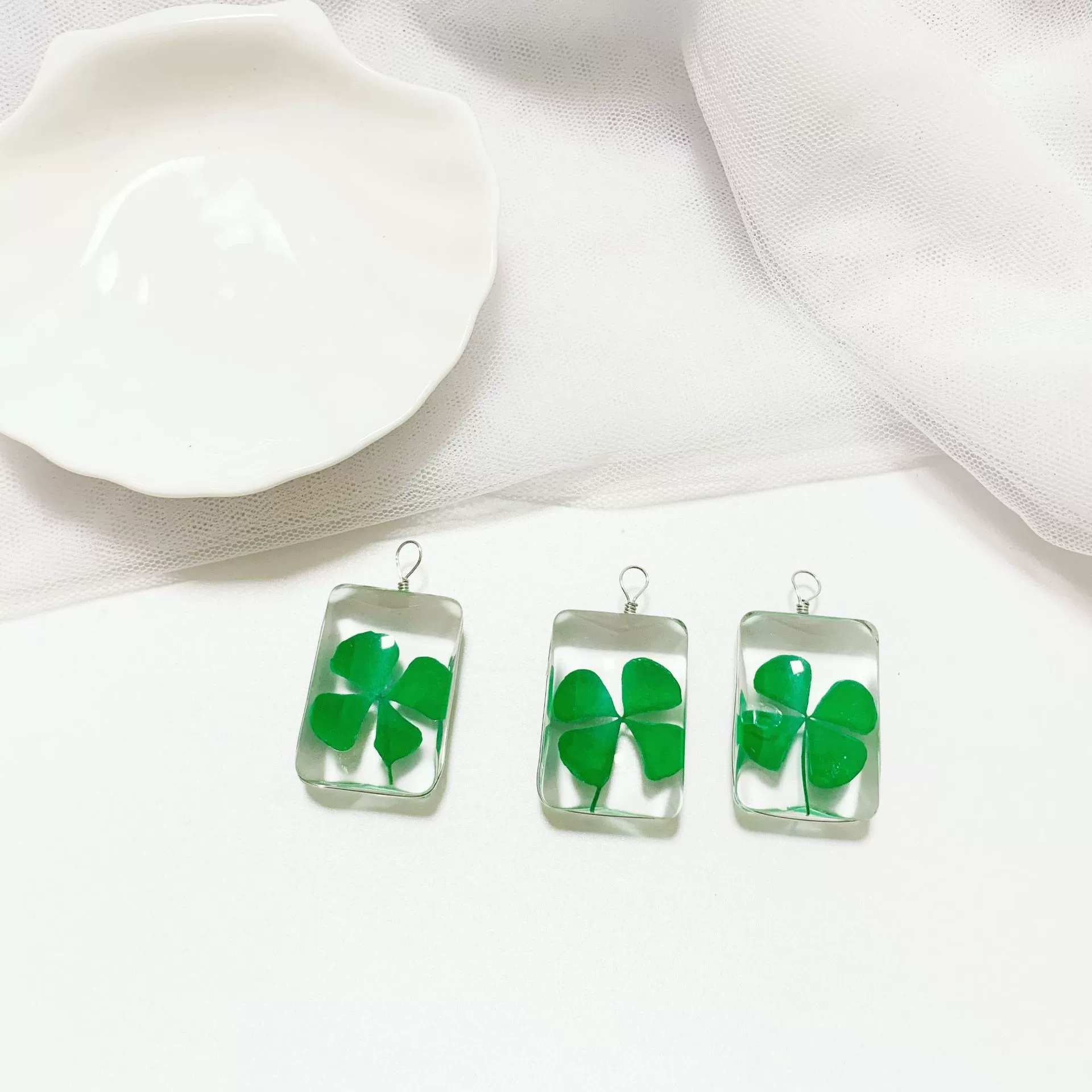 Четырехлистовые растения образец времени стеклянное ожерелье зеленая подвеска шерстяная цепочка брелок diy аксессуары в наличии