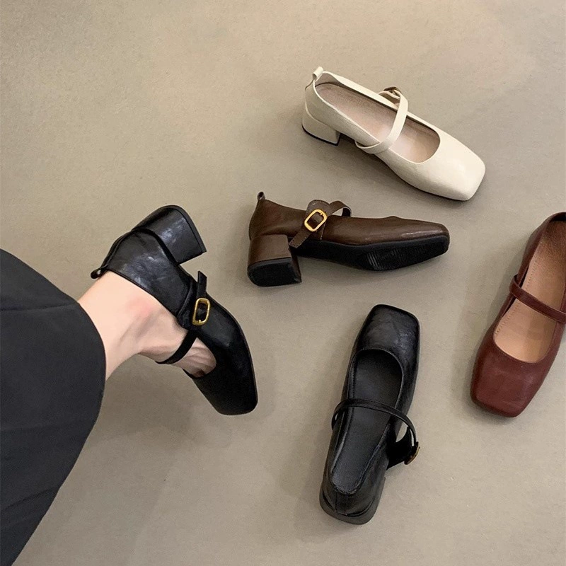 Французские ретро-туфли с квадратной головой и мелкой головой