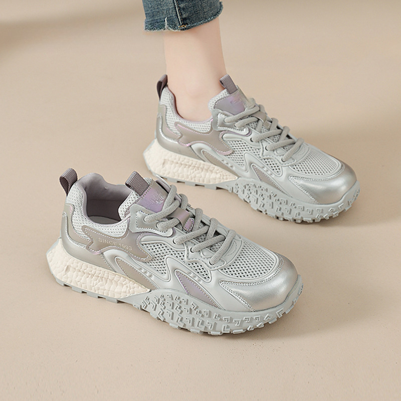 Giày sneaker nữ chunky đế dày lưới thoáng khí mùa hè 2025 — SSD1112E7T màu tím thoáng khí, SSD1112E7T xám trắng thoáng khí, SSD1112E7T hoa cà thoáng khí, SSD1112E7T bạc thoáng khí