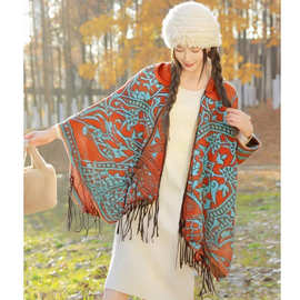 青海西藏草原旅游拍照披肩女外搭民族风加厚保暖流苏斗篷空调毛毯