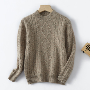 24 New Children's Thickened Pure Woolen Sweater Girls' Round Neck Diamond Floral Sweater Boys' Sweater Children's Wear