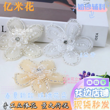 2024春款童装花边钉珠立体花电脑珠绣婚纱礼服DIY欧根纱花朵辅料