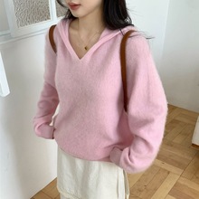 拉绒羊毛衫女连帽针织衫秋冬宽松显瘦羊绒毛衣打底衫上衣带帽衫潮