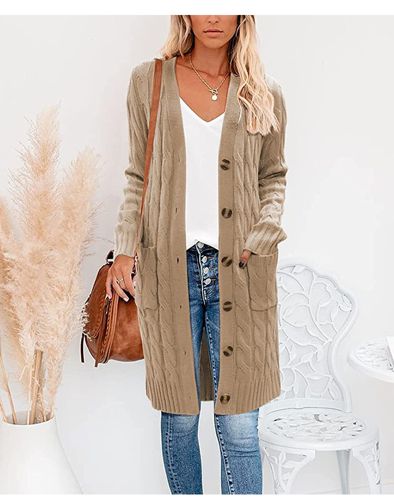 Single-Breasted Twist Knitted Long Sweater Cardigan NSSX104246