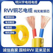 厂家直供 RVV电线 纯铜芯电源线2芯1.0 1.5平方黄色软护套线批发