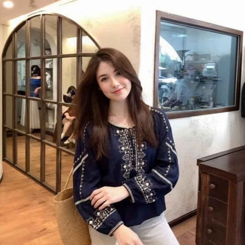 Bohemian Style 2026 Spring and Summer New Round Neck Long-Sleeved Sun Protection T-Shirt Niche Print Fashion High-End Top Bohemian Style 2026 Spring and Summer New Round Neck Long-Sleeved Sun Protection T-Shirt Niche Print Fashion High-End Top