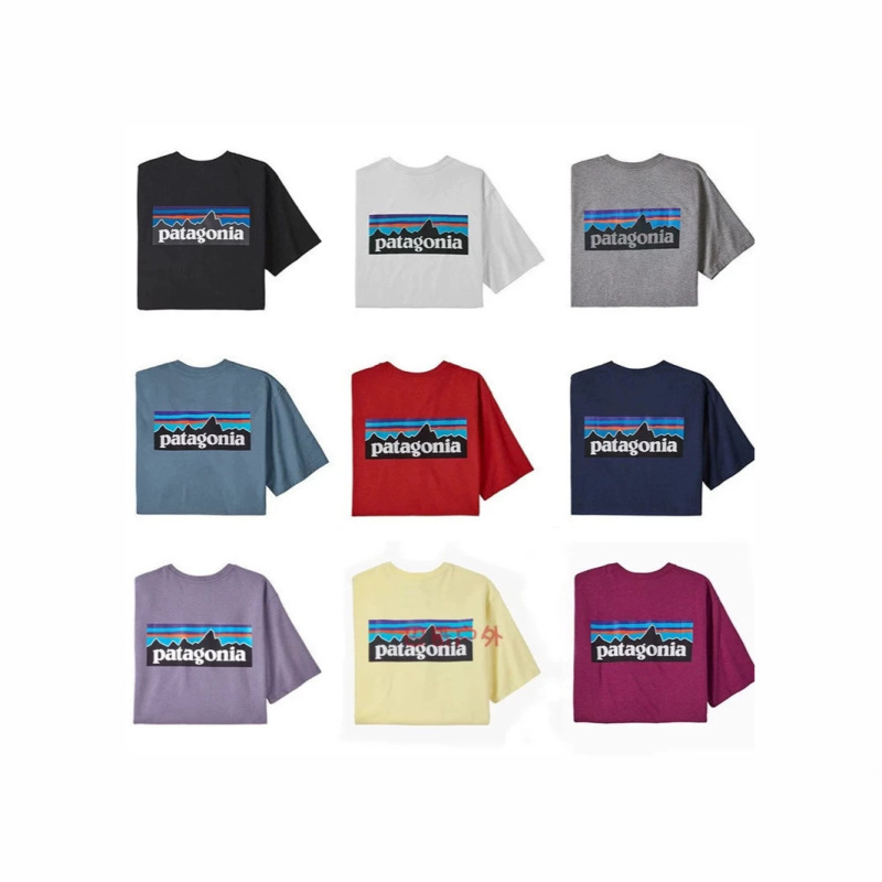 Pata Patagonia Outdoor Pure Cotton Short-Sleeved T-Shirt for Men and Women, Classic P-6 Mountain Print T-Shirt, Versatile