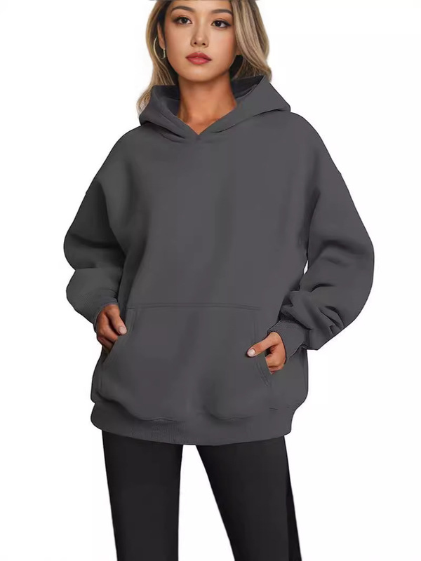 Amazon ヨーロッパとアメリカのクロスボーダー 2024 新しい女性の春と秋のフード付きスウェットシャツカジュアルポケットトップルーズプルオーバー|undefined