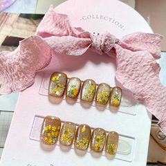 秋冬新款優雅簡約氣質國風秋色桂花貓眼純手工光療穿戴甲貼片