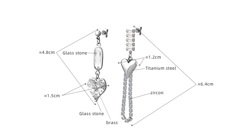 Fashion Heart Shape Titanium Steel Copper Plating Inlay Zircon Drop Earrings 1 Pair