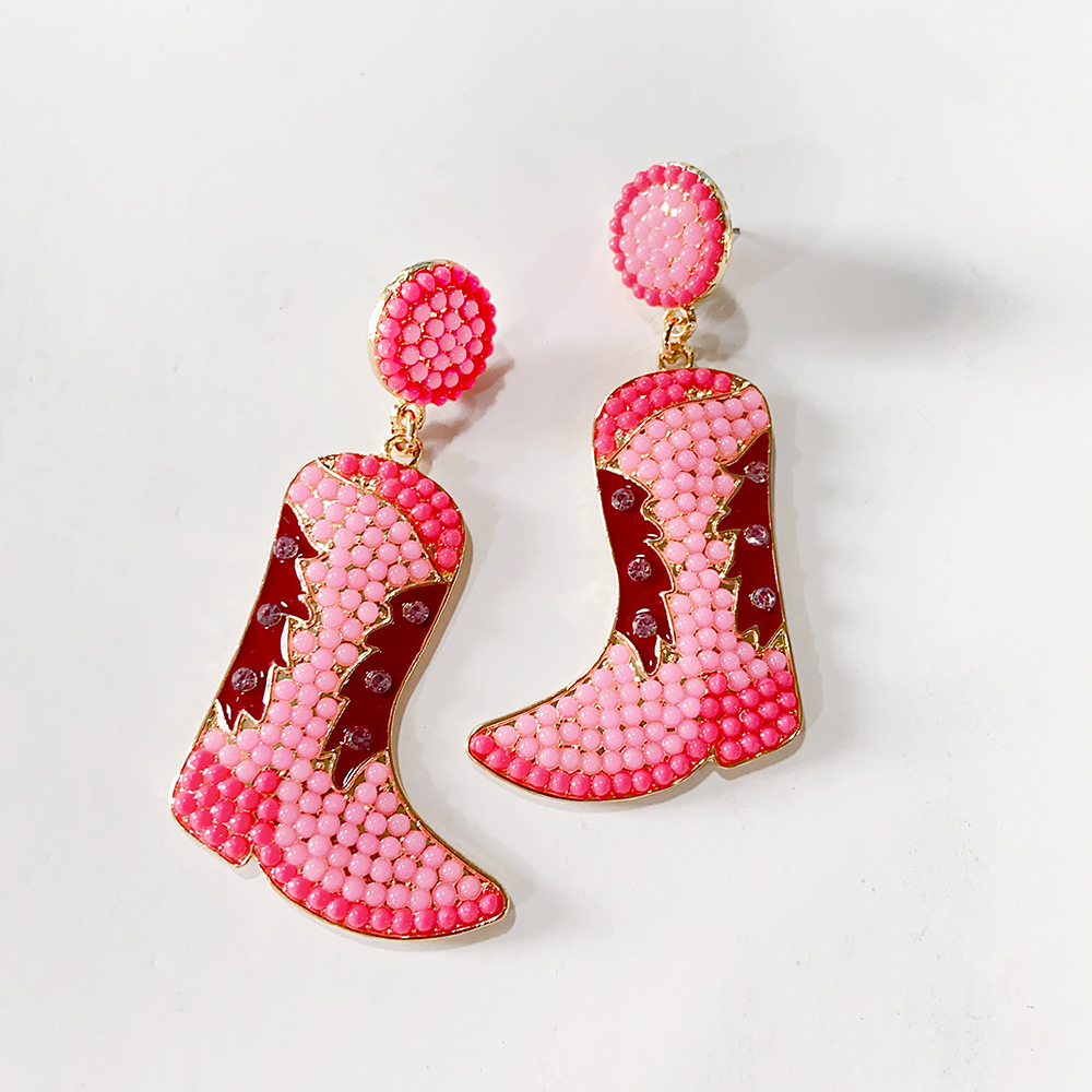 1 Pair Novelty Modern Style Boots Shoe Beaded Plating Seed Bead Metal Drop Earrings display picture 4