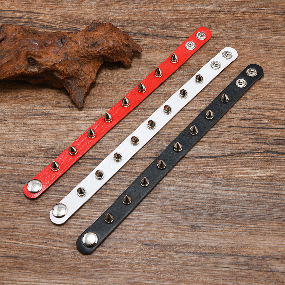 欧美简约时尚男士铆钉手镯首饰简约时尚个性朋克饰品皮革手链