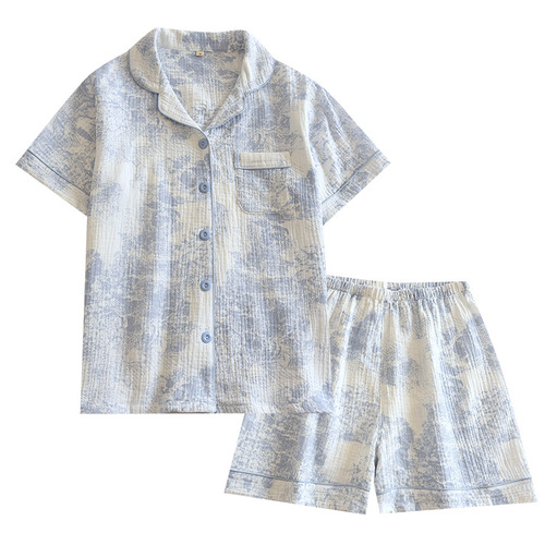 Cotton gauze short-sleeved shorts women's suit spring and summer thin pure cotton home clothes loose breathable sweat-absorbent breathable large size