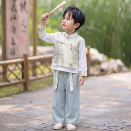 男童春秋装长袖唐装汉服套装新中式国风改良儿童中秋节古装演出服