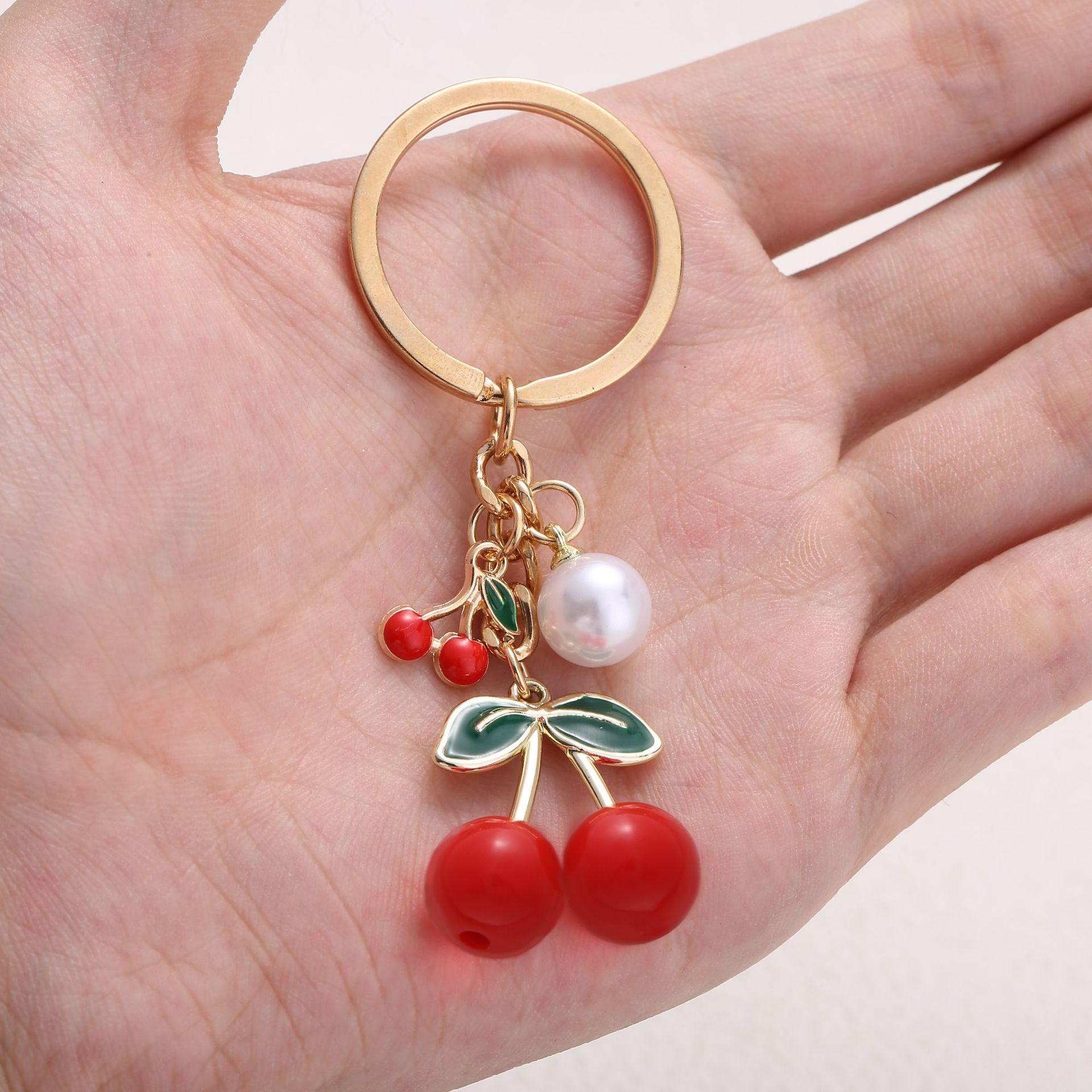 Cute, Sweet Style Enamel, Enamel Craft 1 Piece Bag Peach Cherry Keychain Alloy Enamel Pearl Women's Cute Sweet Keychain