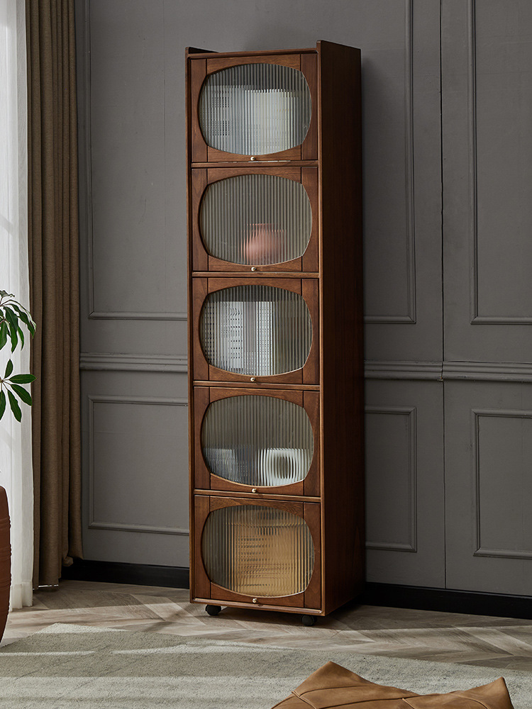 实木书柜儿童家用客厅斗柜储物窄立柜玻璃门置物杂志柜展示柜书架