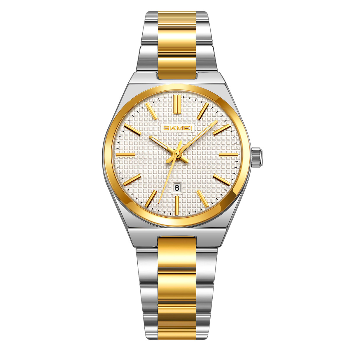 Momento de belleza de acero dorado reloj de cuarzo 30 metros calendario impermeable reloj de mujer clásico comercio exterior al por mayor spot transfronterizo