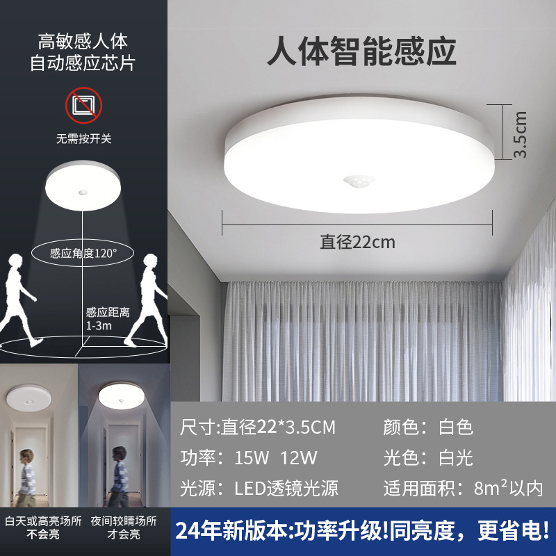 Luz de techo led redondo balcón pasillo luz Cuerpo Humano inducción sonido y control de luz Luz de Baño Luz de ingeniería pan