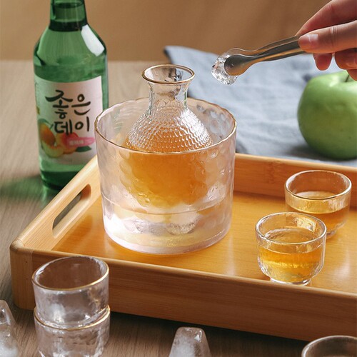 Japanese Hammered Pattern Wine Glass Set, Sake Pot, Sake Cup, Small Glass Cup, Home-Use Baijiu Cup, Wine Warmer Set