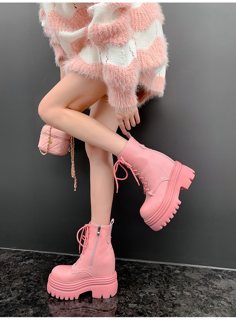 Boot nữ cổ thấp da thật gót siêu cao 15cm đế dày tăng chiều cao lót lông mùa thu đông — Lớp lót đơn màu trắng nhạt 12cm chi tiết 10