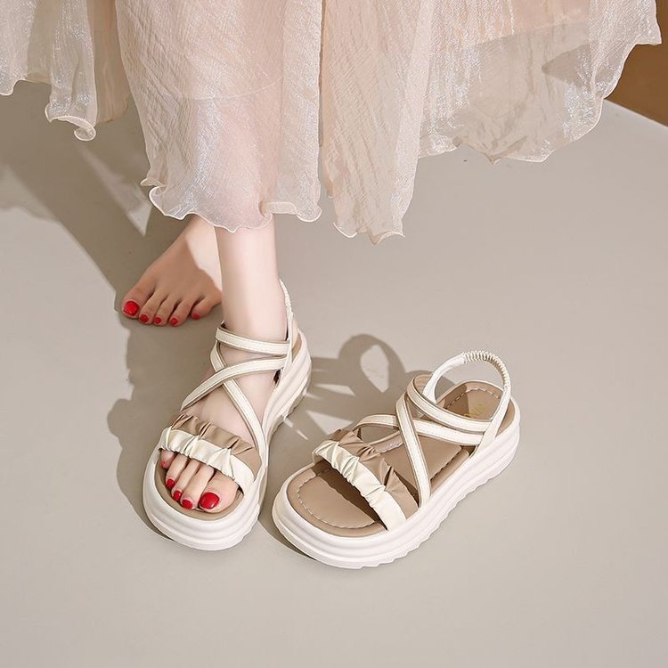 2026 sandalias romanas para mujeres respirables antideslizantes zapatos de suela gruesa para estudiantes para usar zapatos de playa casuales elásticos versátiles