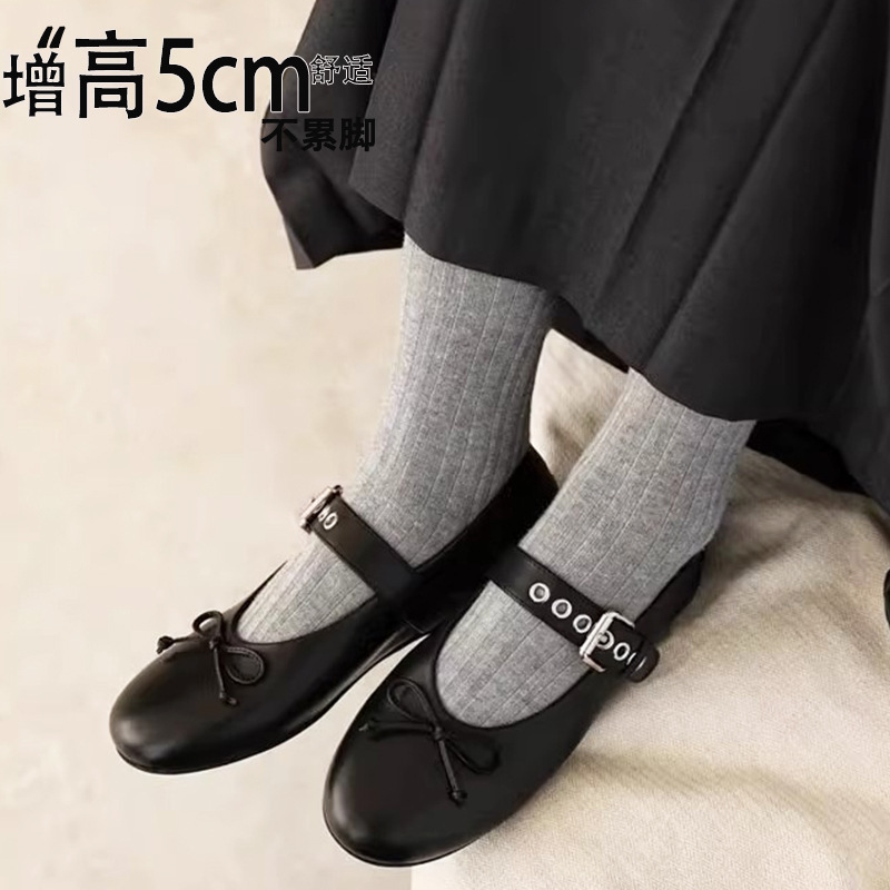 2025 Spring Miu Bow Ballet Shoes Round-Toe Shallow-Mouth Flat Shoes Elegant Retro Mary Jane Women's Shoes