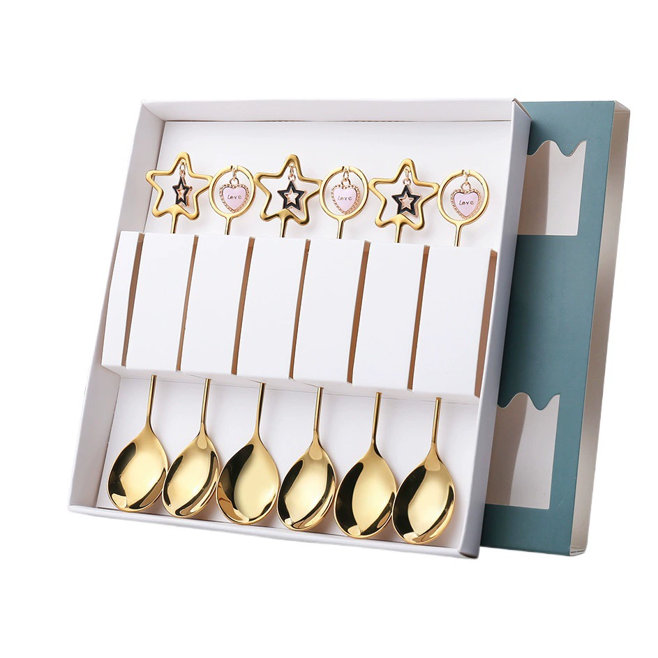 L304 Рождественская звезда подвеска ложка сердцевидная кофейная смесь сладкая ложка девушка с подарочной ложкой