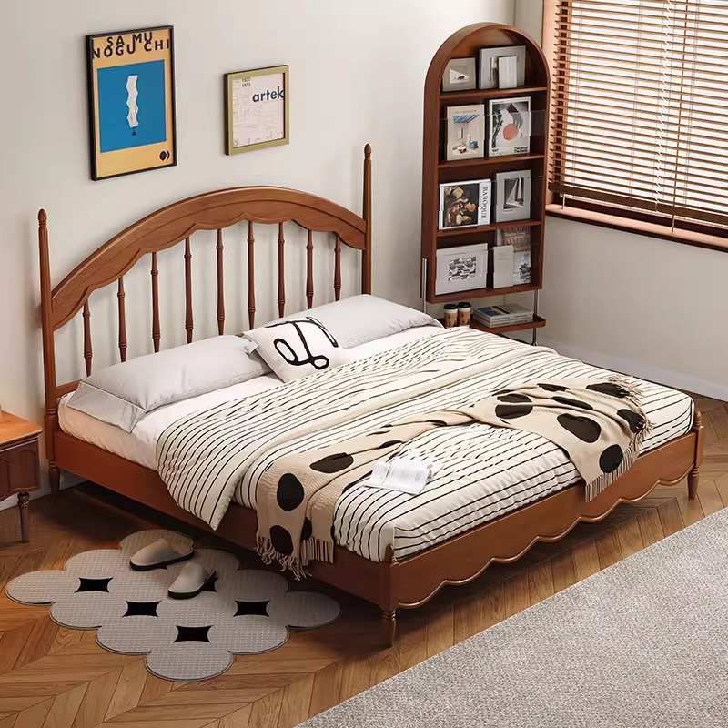 Cama Windsor medieval Cama de arpa Retro francés 1 metro 8 Dormitorio principal Muebles de madera maciza Cama doble Cama de almacenamiento