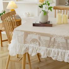美式复古白色蕾丝花边圆方桌餐桌布阳台茶几台布田园装饰法式盖布