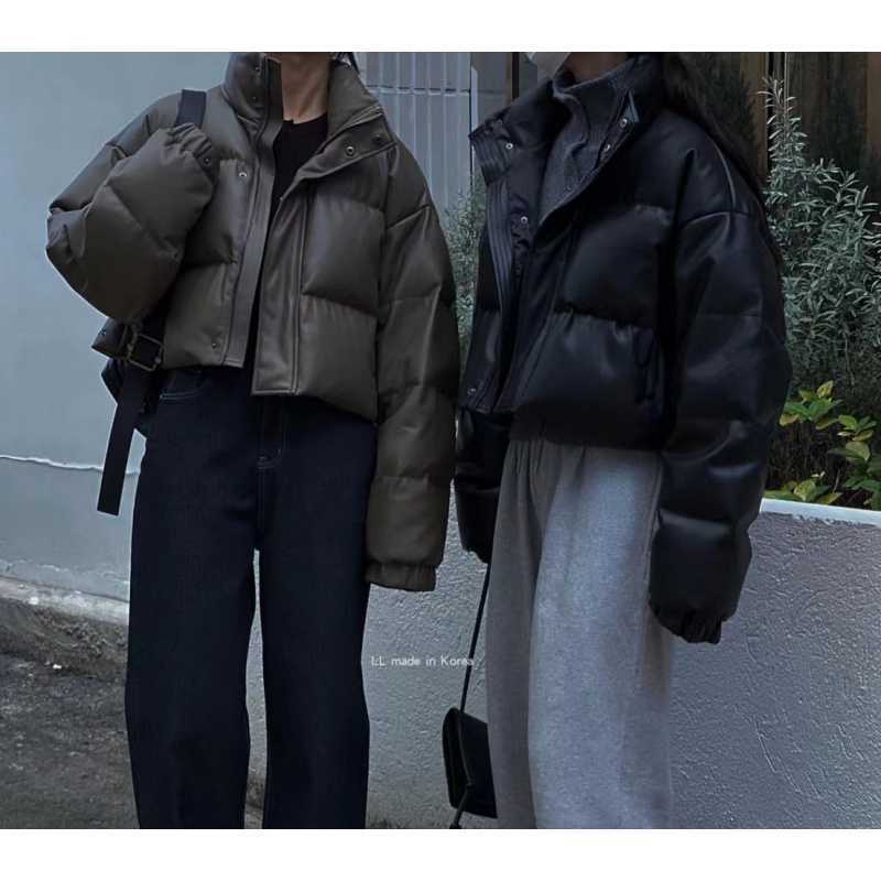 现货 2024韩版秋冬新款立领插袋松紧袖口皮衣短款女潮