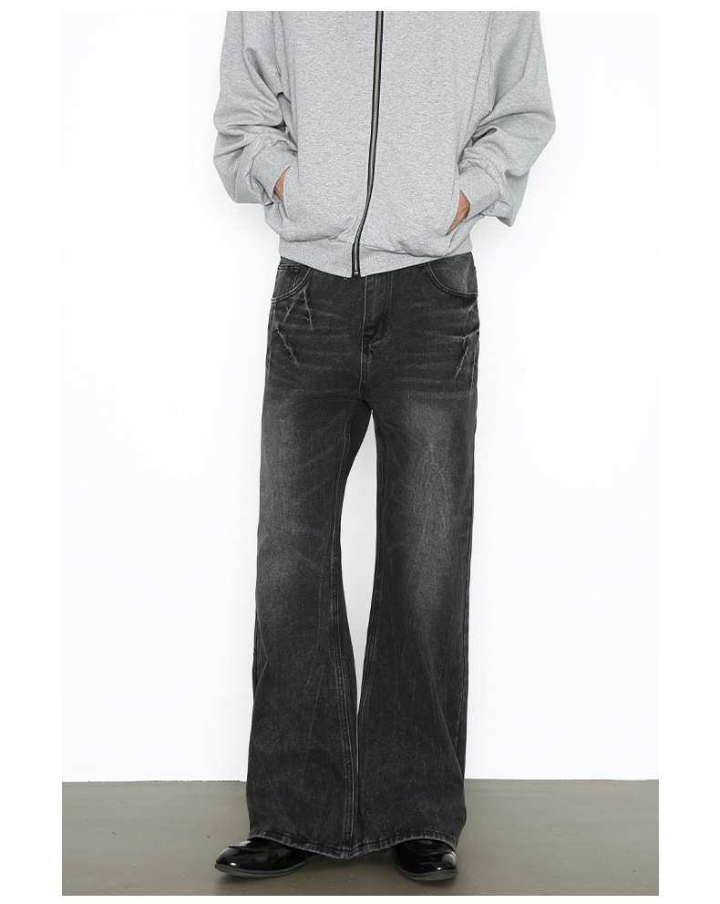 Men's Vintage-Inspired Distressed Jeans Cleanfit Straight Slight Flare Comfortable Cotton Blend Washed Black Light Blue S-XXL No Stretch_mkmklike.com