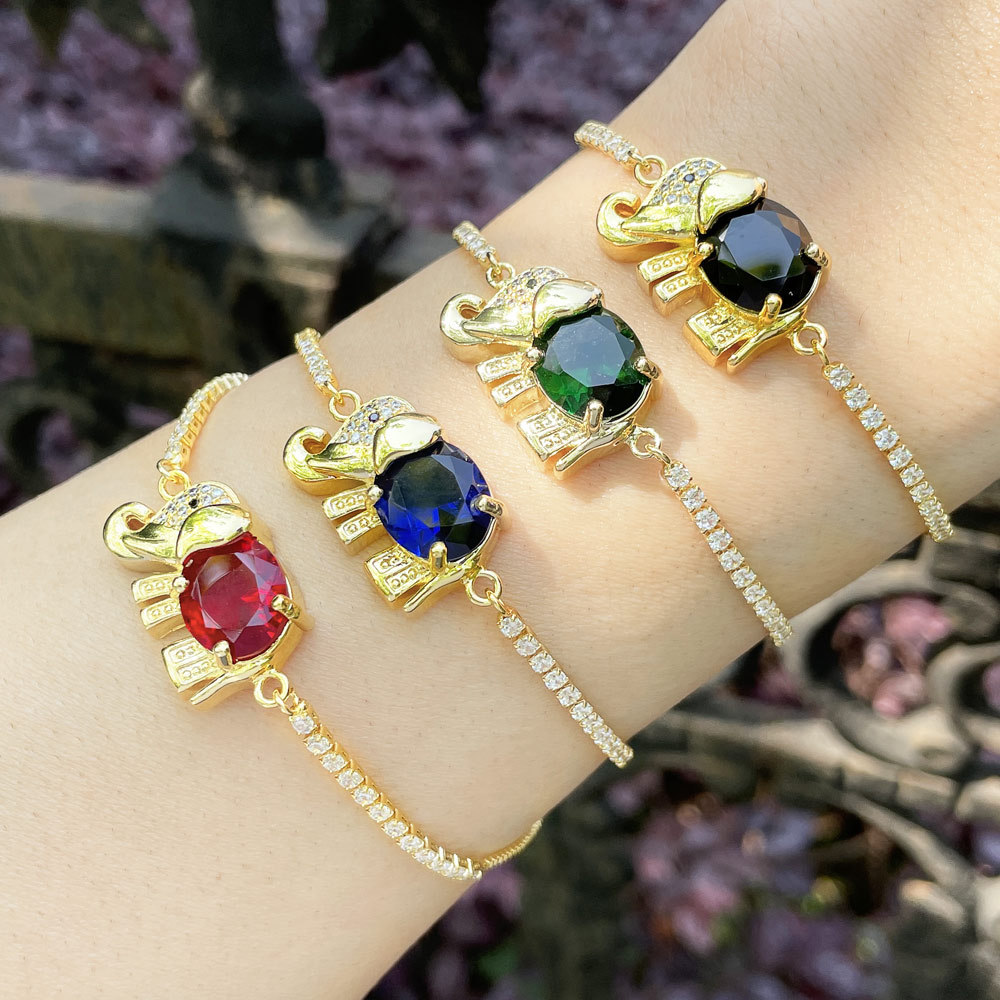 Fashion New Animal Elephant  Adjustable Pull Zircon Copper Bracelet
