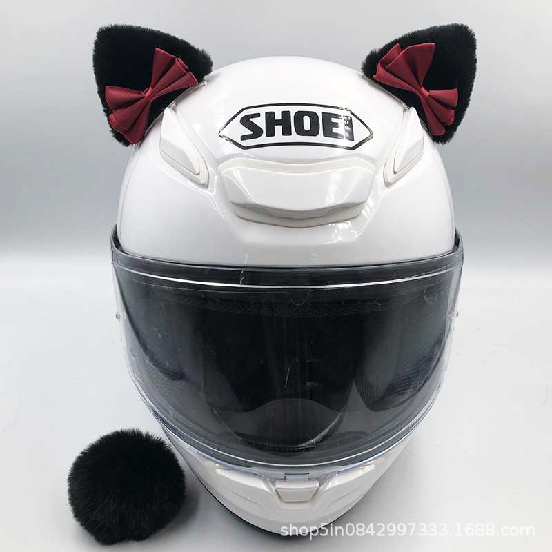 Helmet Decoration Cat, Motuoche Auto Parts and Accessories - black-pointed-ears-with-bow-and-tail