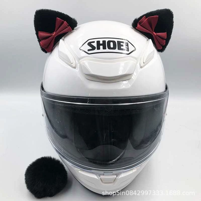 Helmet Modification with Bow, Motosiklet dəbilqələri - black-pointed-ears-with-bow-and-tail