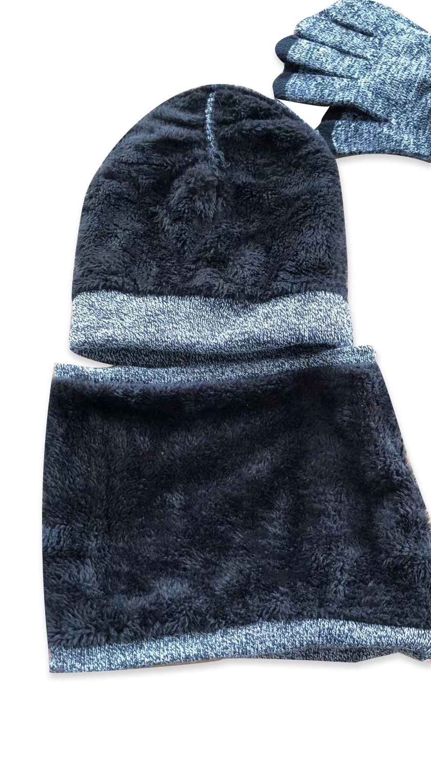 Winter hat, scarf and gloves three-piece men's knitted hat with fleece winter wool hat bib_voghion.com
