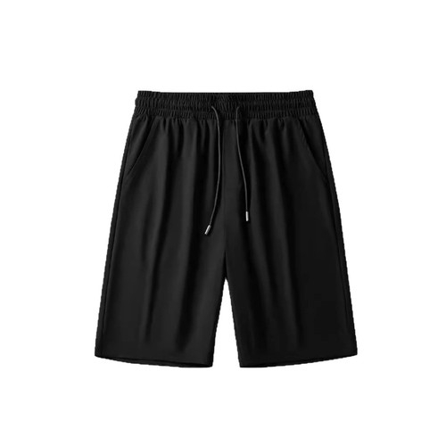 Casual summer shorts for men: lightweight, loose-fitting, black ice-silk mid-length athletic pants—perfect for larger sizes.
