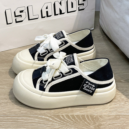 Canvas shoes for women new casual thick-soled sneakers spring and summer versatile niche design flat-soled sports white shoes