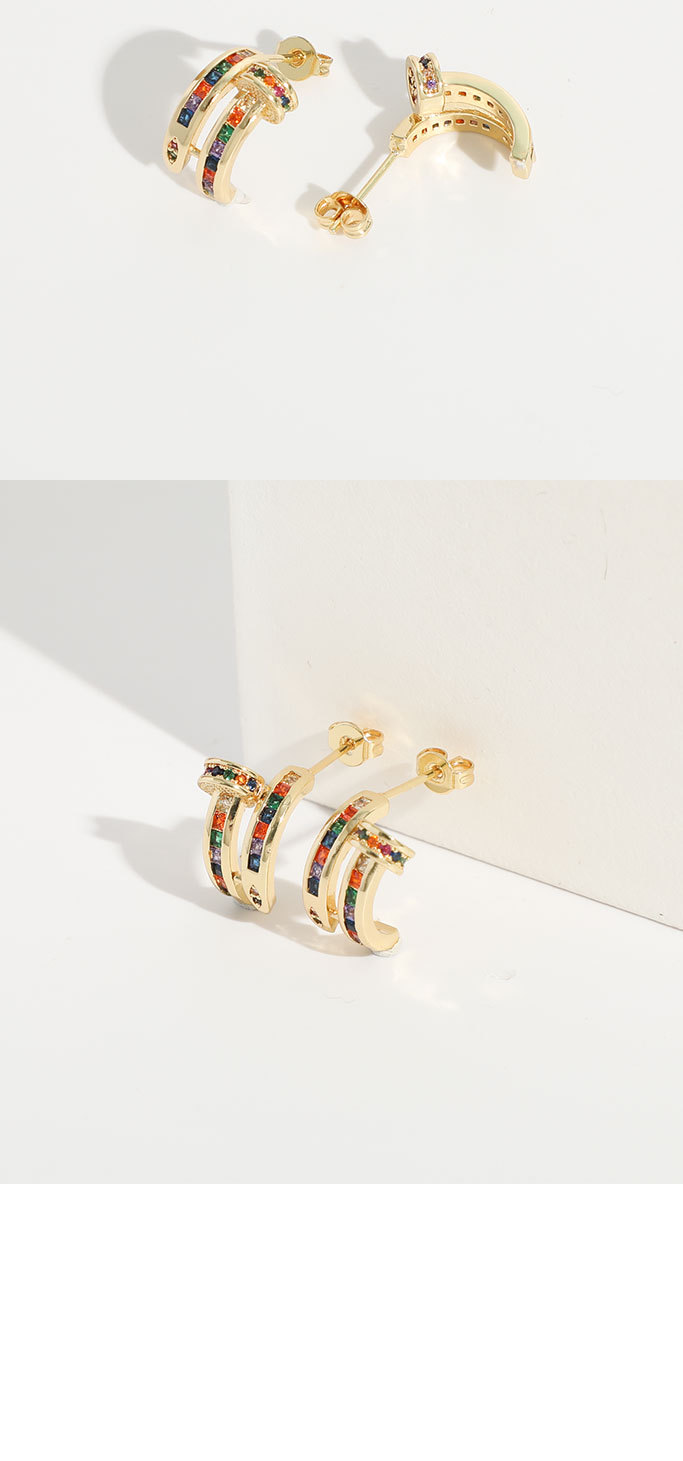 new brass plated 14k real gold colored diamond zircon nail copper earringspicture2