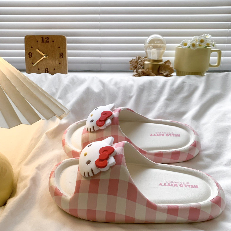 3D Kt Cat Cartoon Slippers for Women, Eva Soft Sole, Plaid Design, Comfortable for Home and Outdoor Wear, Versatile One-Strap Sandals 3D Kt Cat Cartoon Slippers for Women, Eva Soft Sole, Plaid Design, Comfortable for Home and Outdoor Wear, Versatile One-Strap Sandals