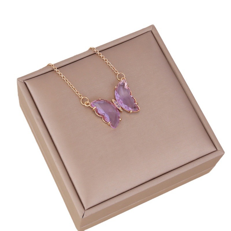 Bijou transfrontalier européen et américain : collier papillon en verre multicolore pour femme, créatif et polyvalent._voghion.com